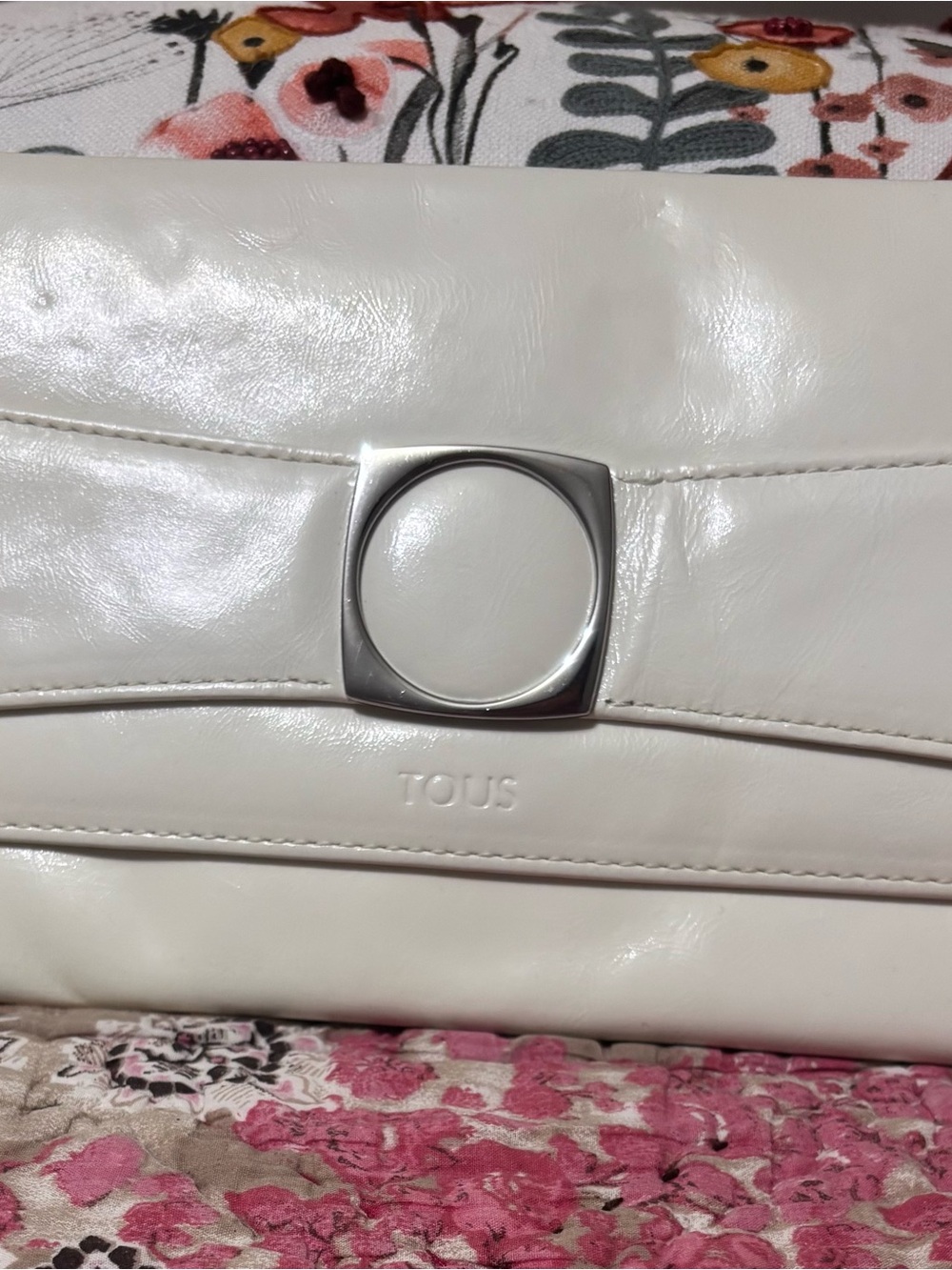 Tous Cream Leather Clutch with Silver Accent